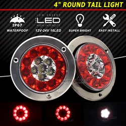 2Pcs 12V 24V Waterproof Truck Trailer Round Bumper Tail Light Brake Red LED Rear Lamp For Tractor Van RV UTV UTE Bus Caravan Bus
