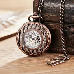 Top Vintage Antique Stripe Mechanical Hollow Skeleton Pocket Watch Round Dial Antique Pendant Clock Retro Gifts Men Women 2023