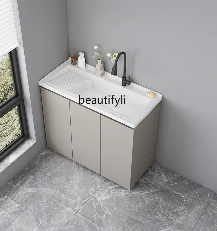 Q181  Balcony Integrated Wash Wardrobe Combination Floor Ceramic Whole Washbin with Washboard Laundry Table Honeycomb