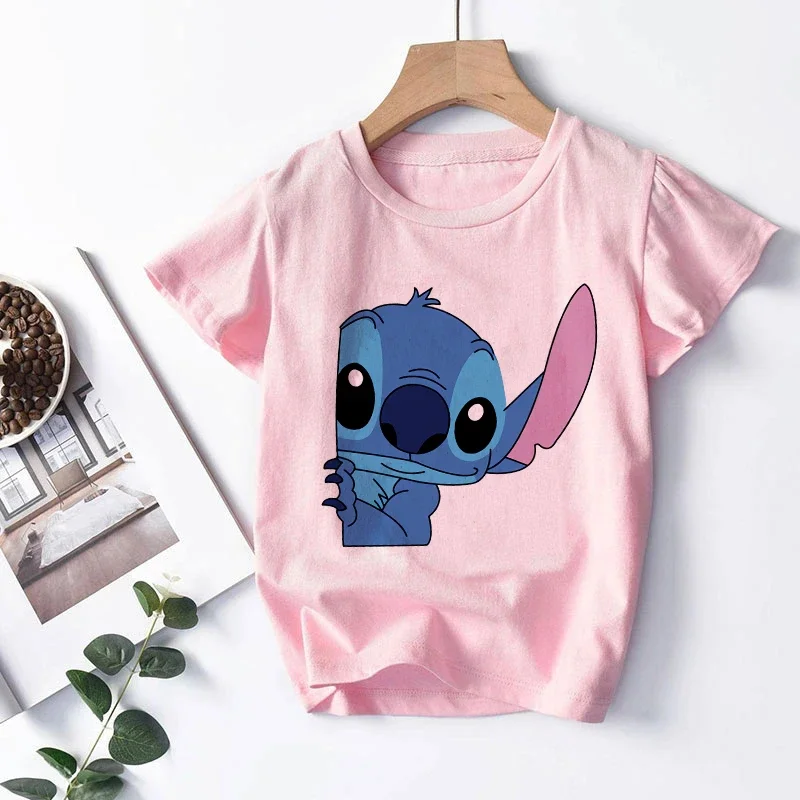 Camiseta de dibujos animados de Lilo & Stitch para niño y niña, camiseta de Manga corta con estampado Y2k, Top de Lilo & Stitch