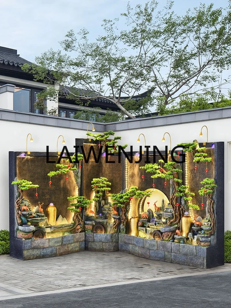 Large water curtain wall screen courtyard villa landscape hotel rockery flowing water fountain ornament