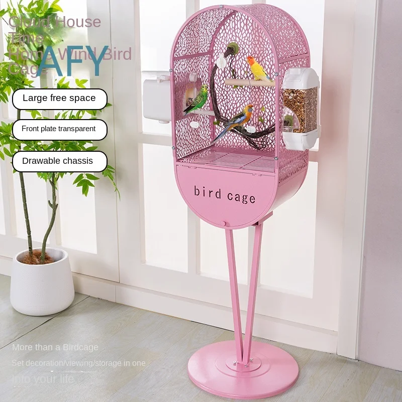 Luxury Large-Space Solid Metal Button-Closure Splash-Proof Eco-Friendly Bird Cage for Parrot Villa Aviary Home Breeding