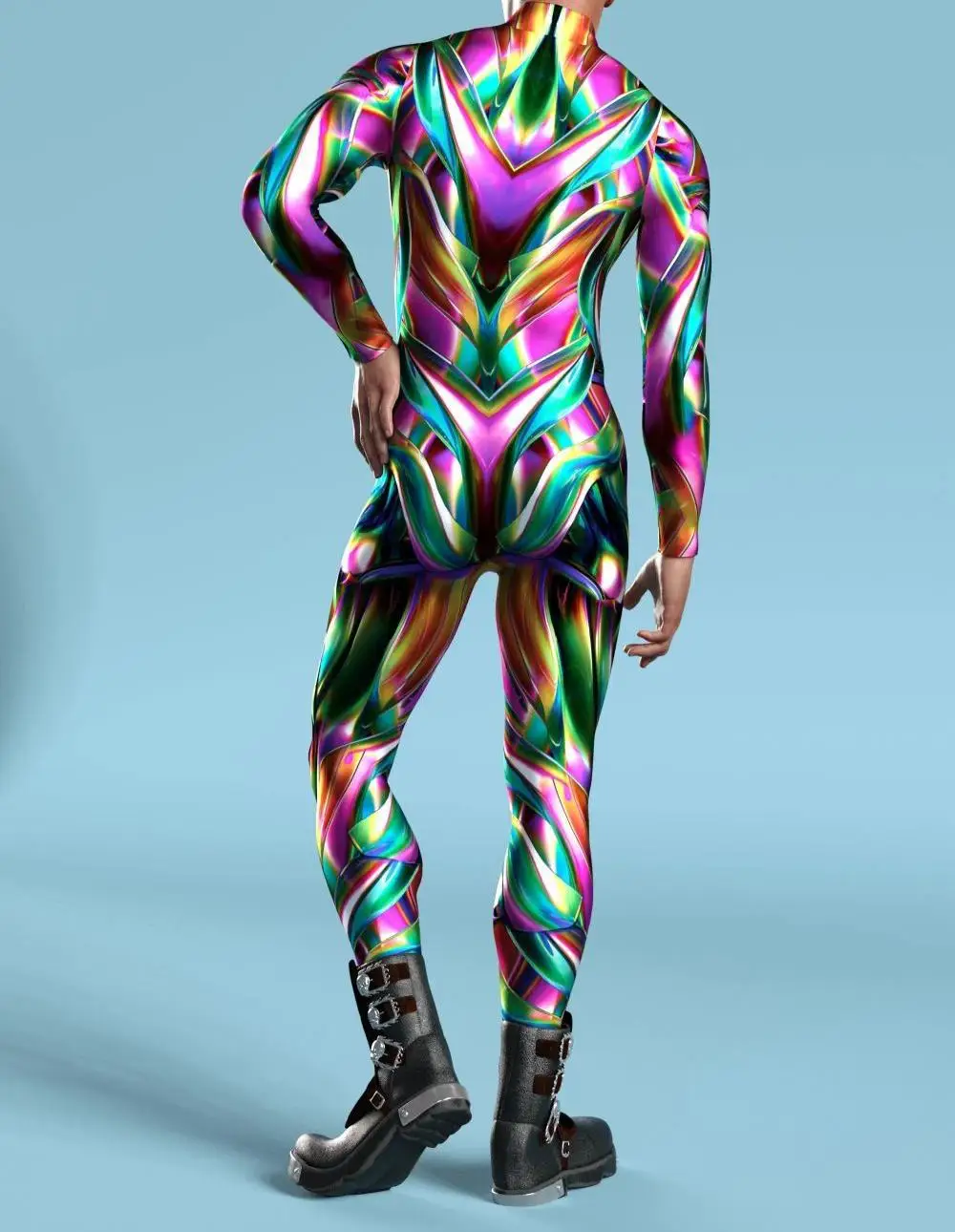 Herren Regenbogen-Party-Punk-Jumpsuit Onesie Halloween Cosplay Kostüm Elastischer Party-Performance-Bodysuit – Detail 8