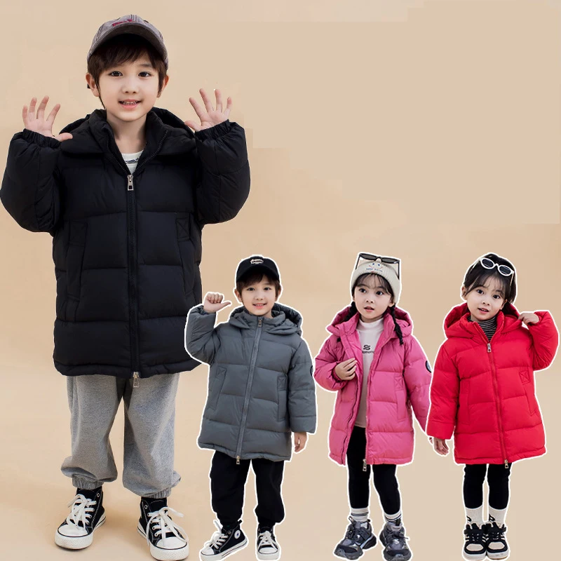 UNITIM Winter Kids Girls Down Jacket Hooded Thickened Warm Zipper Pocket Teenage Girls Outerwears Coat Children Girls Parkas