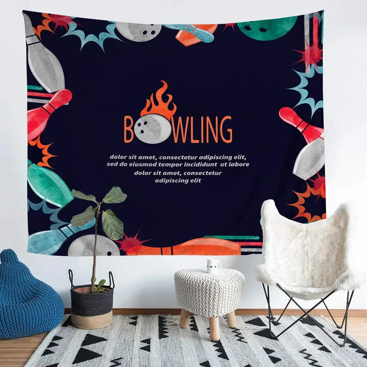 Bowling Tapestry Sports Games Tapestry Modern Gamer Theme Tapestries Wall Hanging Art for Dorm Living Room Bedroom Decoration