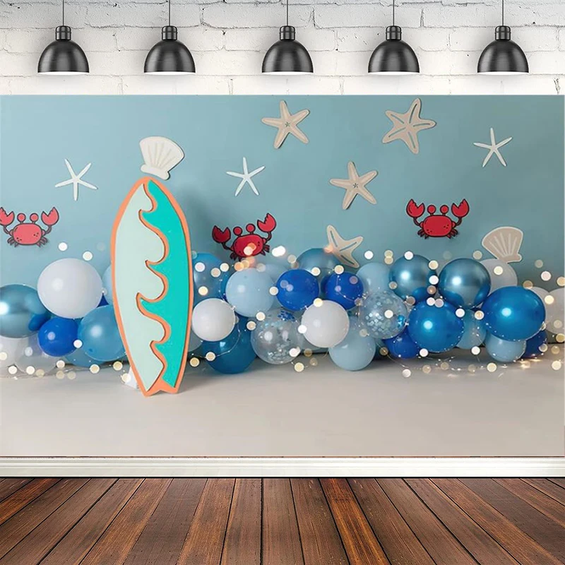 

Photography Backdrop Summer Surfboards Balloons Starfish Boys Birthday Party Cake Smash Decor Background Poster Photo Studio