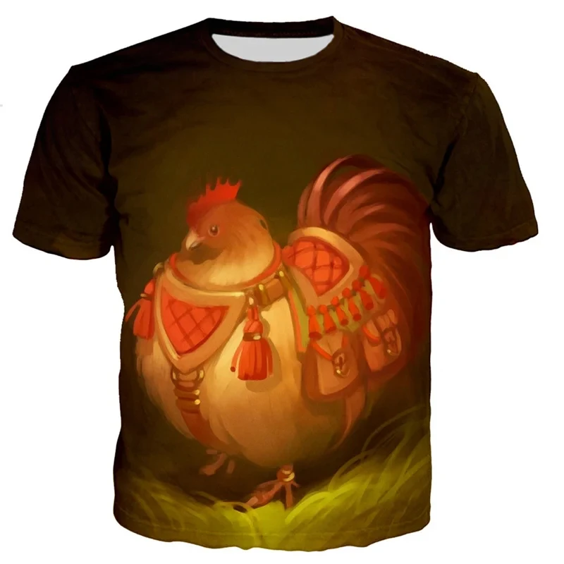 3D Printed Flower Rooster Print Summer Fashion Men's T-Shirt Casual, Breathable and Comfortable Crewneck Oversized Short-sleeved image 6