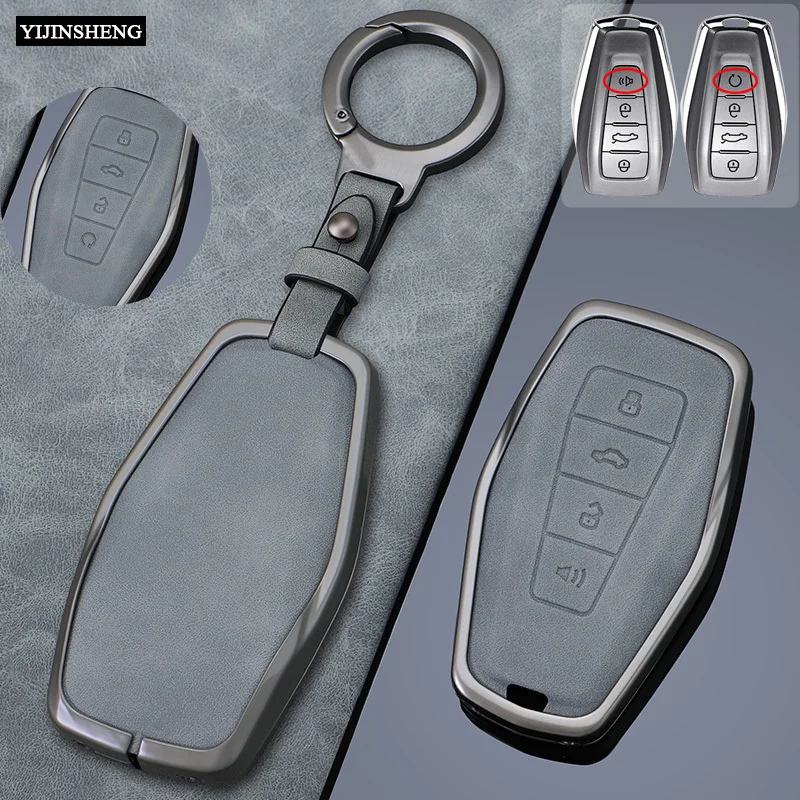 

Zinc Alloy + PU Leather Car Key Case Fob Keychain For Geely Coolray 2024 X6 Emgrand Global Hawk GX7 Remote Cover Protection