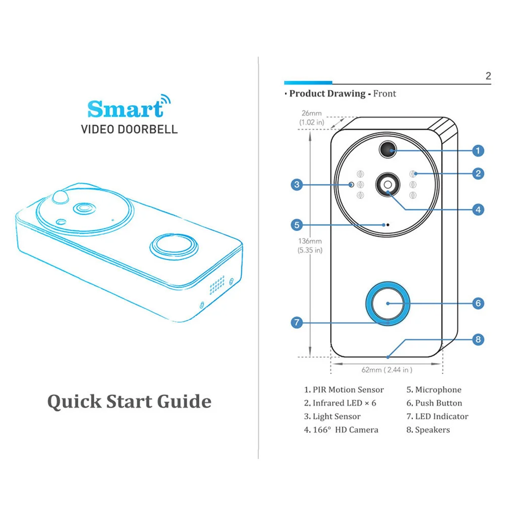 Visual Doorbell WiFi Wireless Smart Door Bell Phone Remote Video Home Alarm Door Chime, Bell