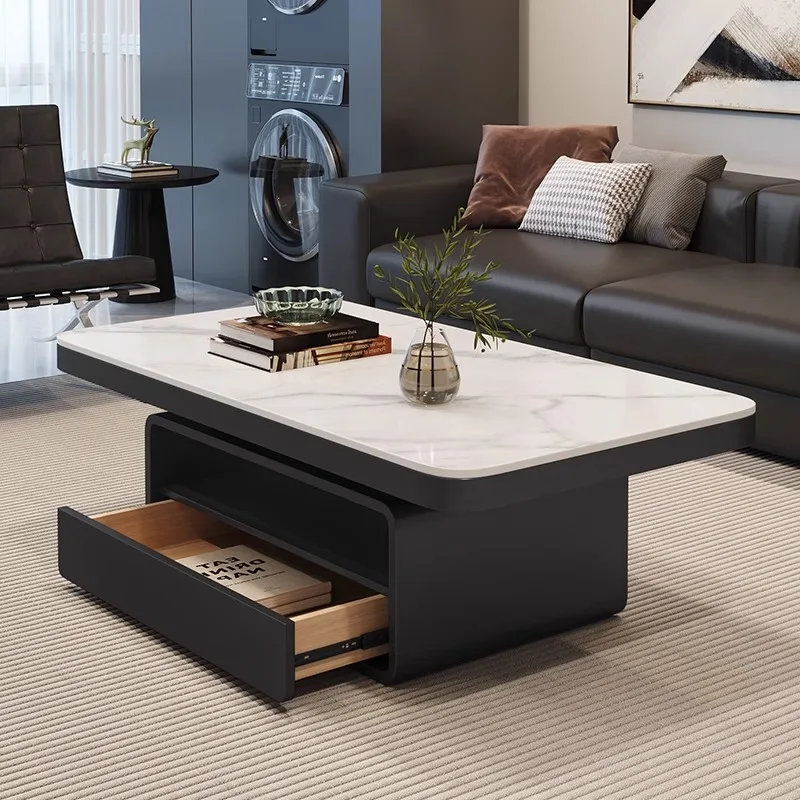 

White Cream Coffee Table, Rectangle Decoration Aesthetic, Unique Irregular Side Table Design