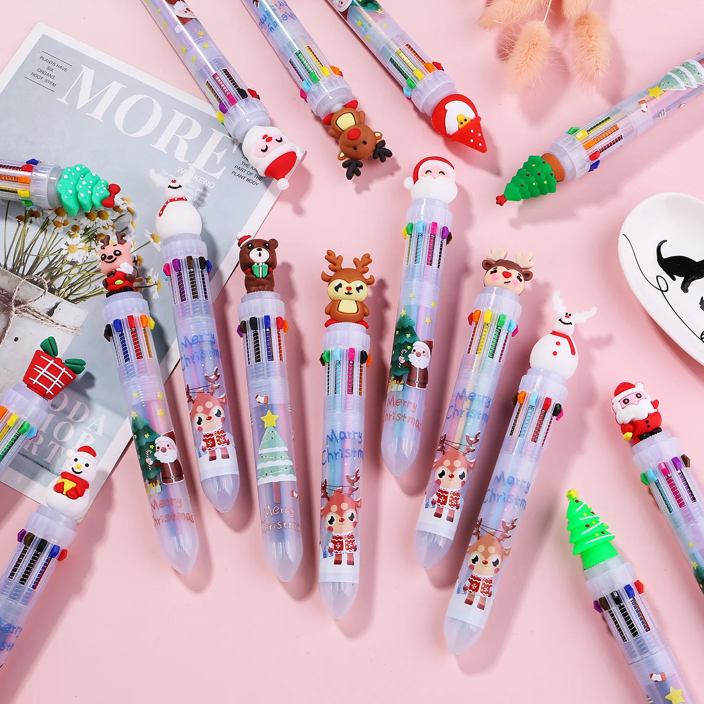 

20Pcs/Lot Kawaii Christmas 10 Colors Ballpoint Pen Multicolor Marker Pens Cute Cartoon Santa Stationery School Office Supplies