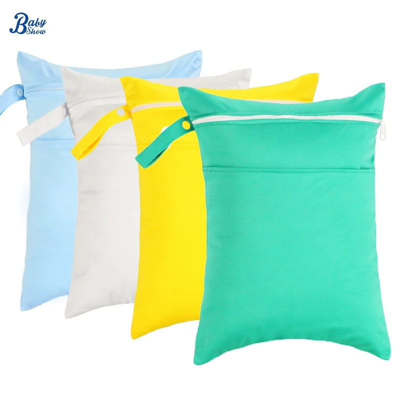 Bolsas de pañales impermeables reutilizables de Color sólido, bolsa de almacenamiento seca y húmeda con dos bolsillos con cremallera para viajes,