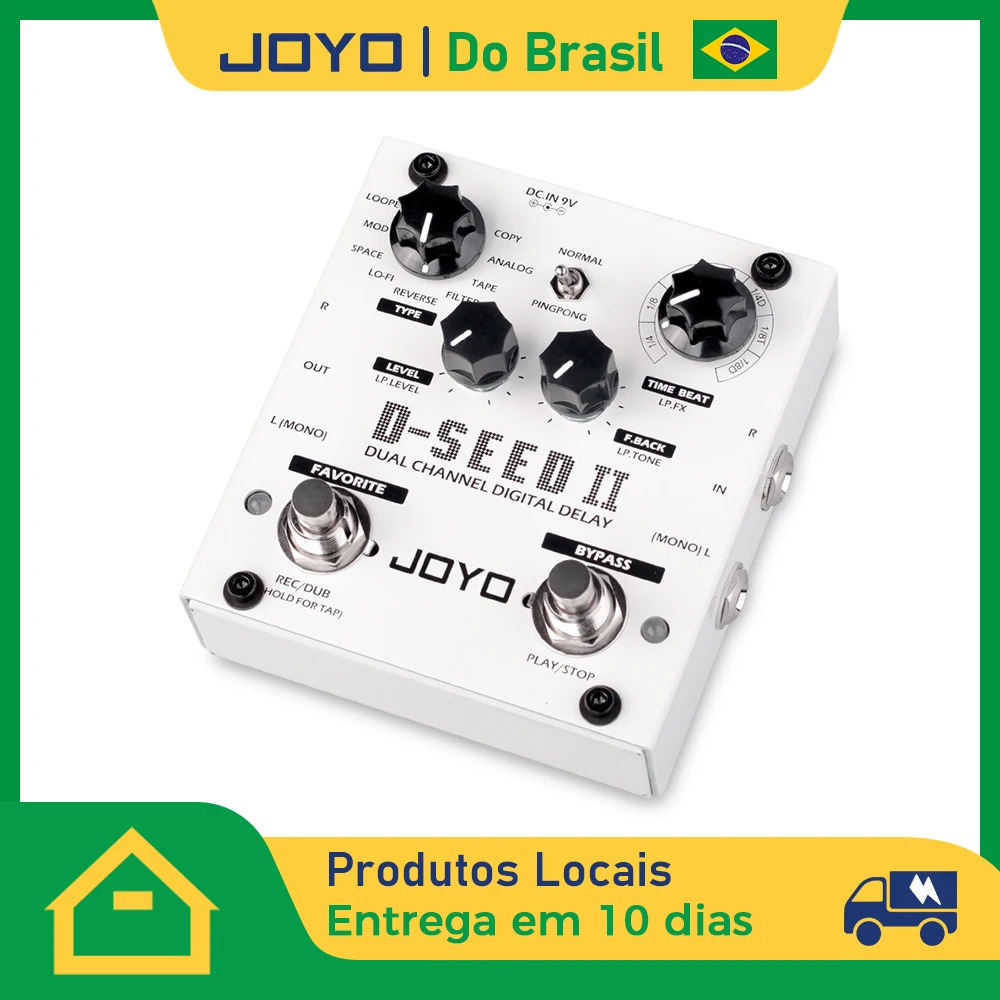 Pedal de Guitarra JOYO D-SEED II Digital Delay Looper com Efeito Estéreo de Canal Duplo, 8 Modos de Delay e Função Tap Tempo