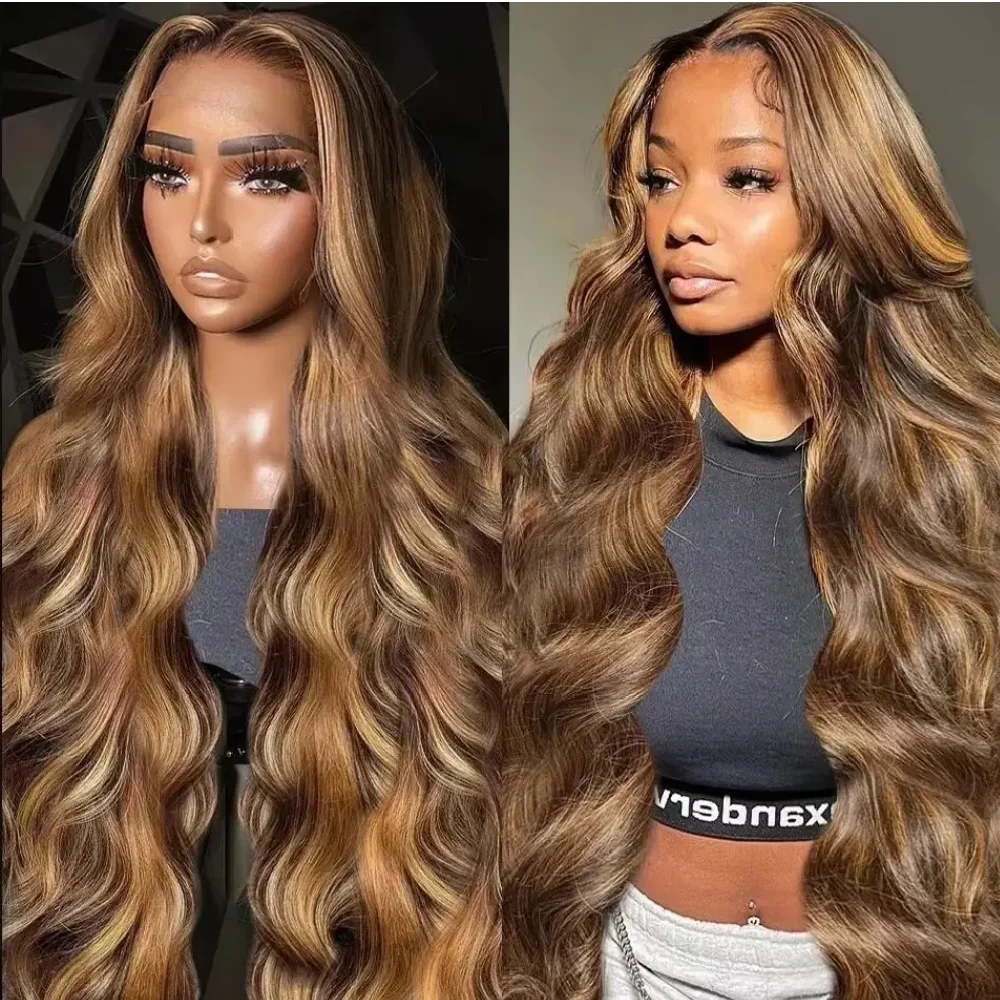 

36 Inch Highlight Body Wave Wig 13x4 13x6 HD Transparen Lace Frontal Blonde Pre Plucked Human Wigs For Women Brazilian Hair