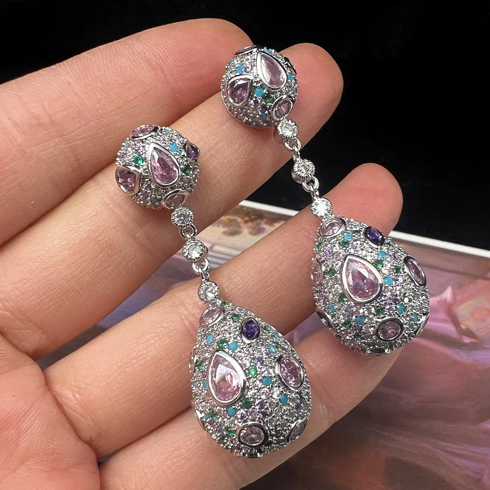 925 Sterling Silver Sunset Mermaid Teardrop CZ Drop Earrings Crystal Ball Ethereal Luxury Premium Gift for Women Fine Jewelry