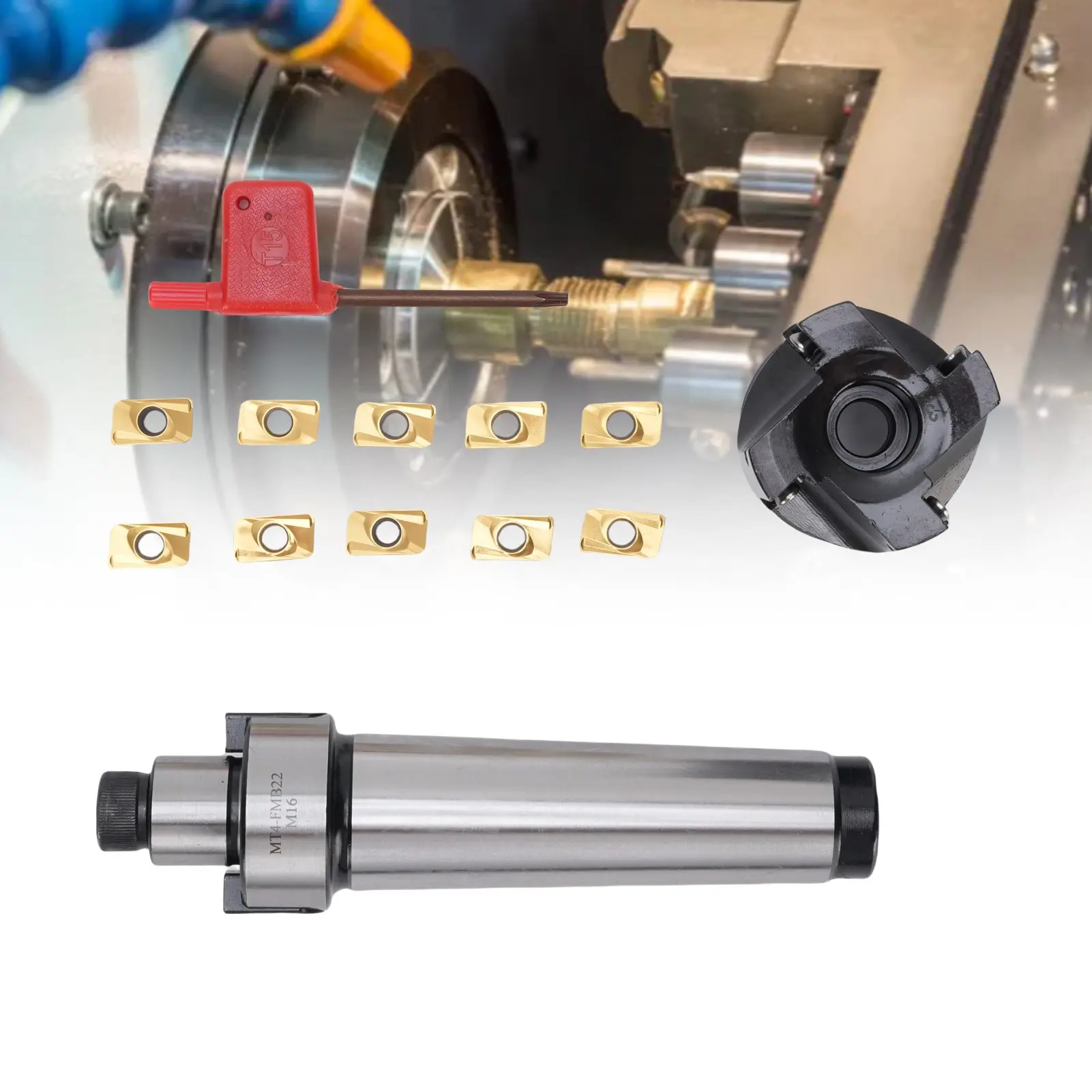 Face End Mill Set MT4-FMB22 Holder 400R-50-22 4 Flutes Face End Mill Cutter with 10 APMT1604 Inserts Face End Milling Cutter