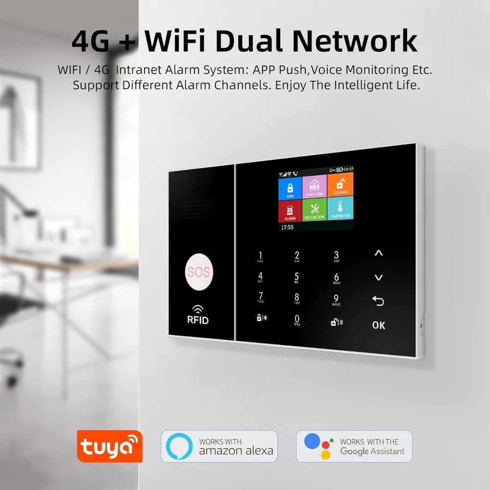 

4G Smart Home Security Alarm Kit, Wireless WiFi Home Alarm System with Siren, PIR Motion Sensor, Remote Controls