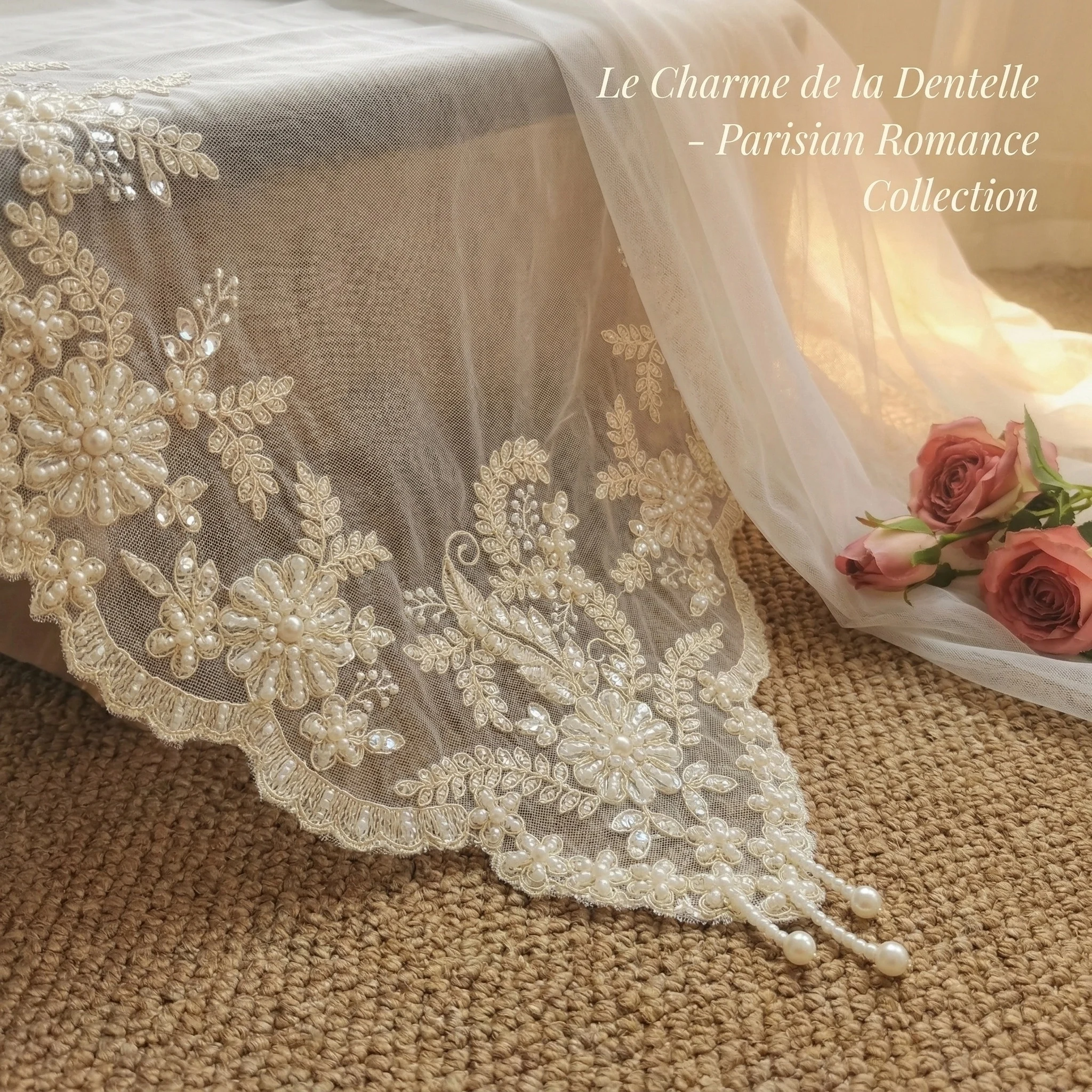 6pcs Luxury Embroidered Tablecloth Set With Placemats Beige Tulle Pearl Fringed Wedding Napkins Elegant Lace Dust Cover