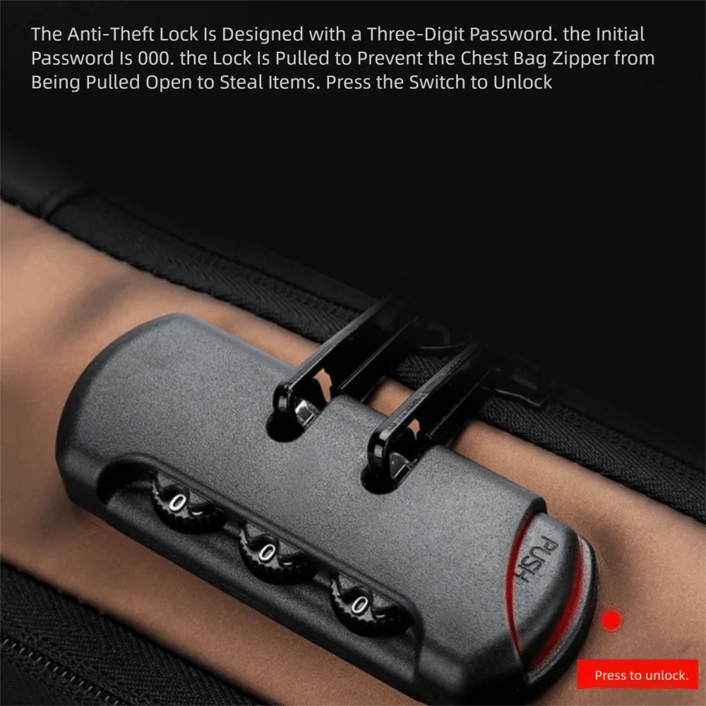 

Daily Oxford Chest Bag Password Lock USB Charging Port Sport Sling Bag Multifunction Waterproof Shoulder Pack Outdoor