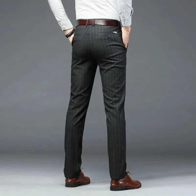 

Новые мужские повседневные брюки, свободные прямые брюки в вертикальную полоску, мужские деловые брюки, узкие брюки