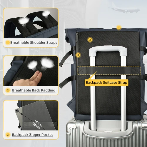 Imagen 2 del producto Mochila grande para ordenador portátil HK de 15,6 pulgadas, mochila de viaje antirrobo para hombre, mochila escolar para bicicleta de negocios y universidad con puerto USB