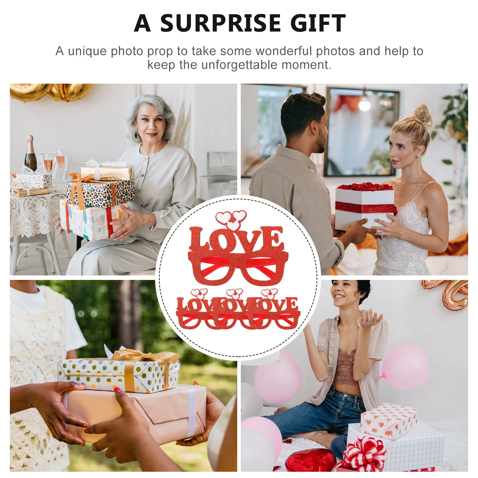 

4Pcs Photo Prop Glasses Valentine Heart Eyewear Party Supplies Fun Glasses Romantic Costume Accessories Heart Eyeglasses