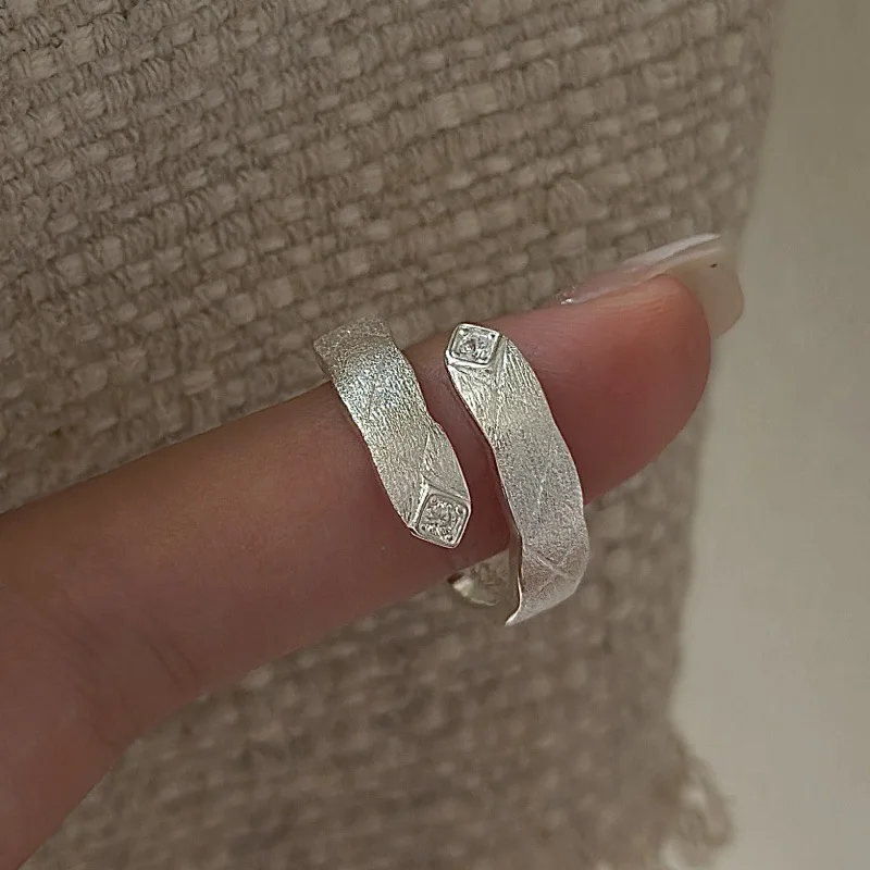 

CHOZON S925 Solid Silver Cross Texture Ring Korean Vintage Minimalist Stacking Jewelry Gift for Women