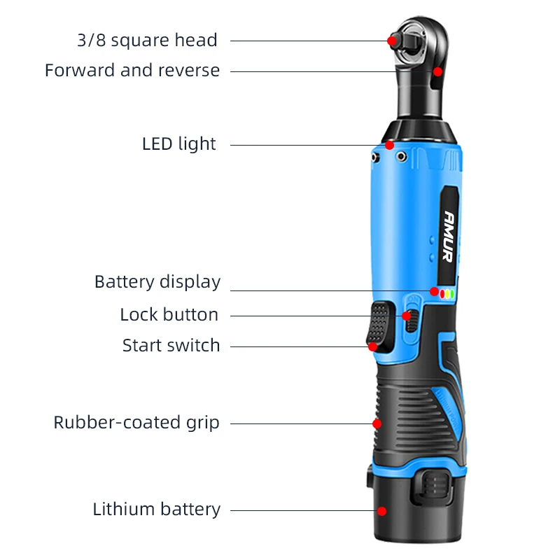 3/8 Inch Cordless Electric Wrench 80Nm Right Angle Ratchet Wrenches 12V Rechargeable Car Repair Tool Set Angle Wrench