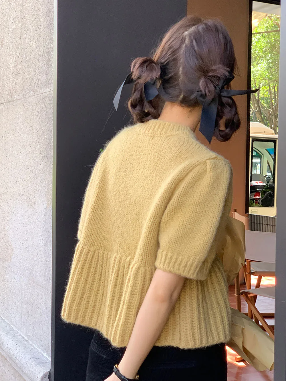 

Patchwork Ruffle Edge Soft Layered Puff Short Sleeve Knitted Sweater for Women