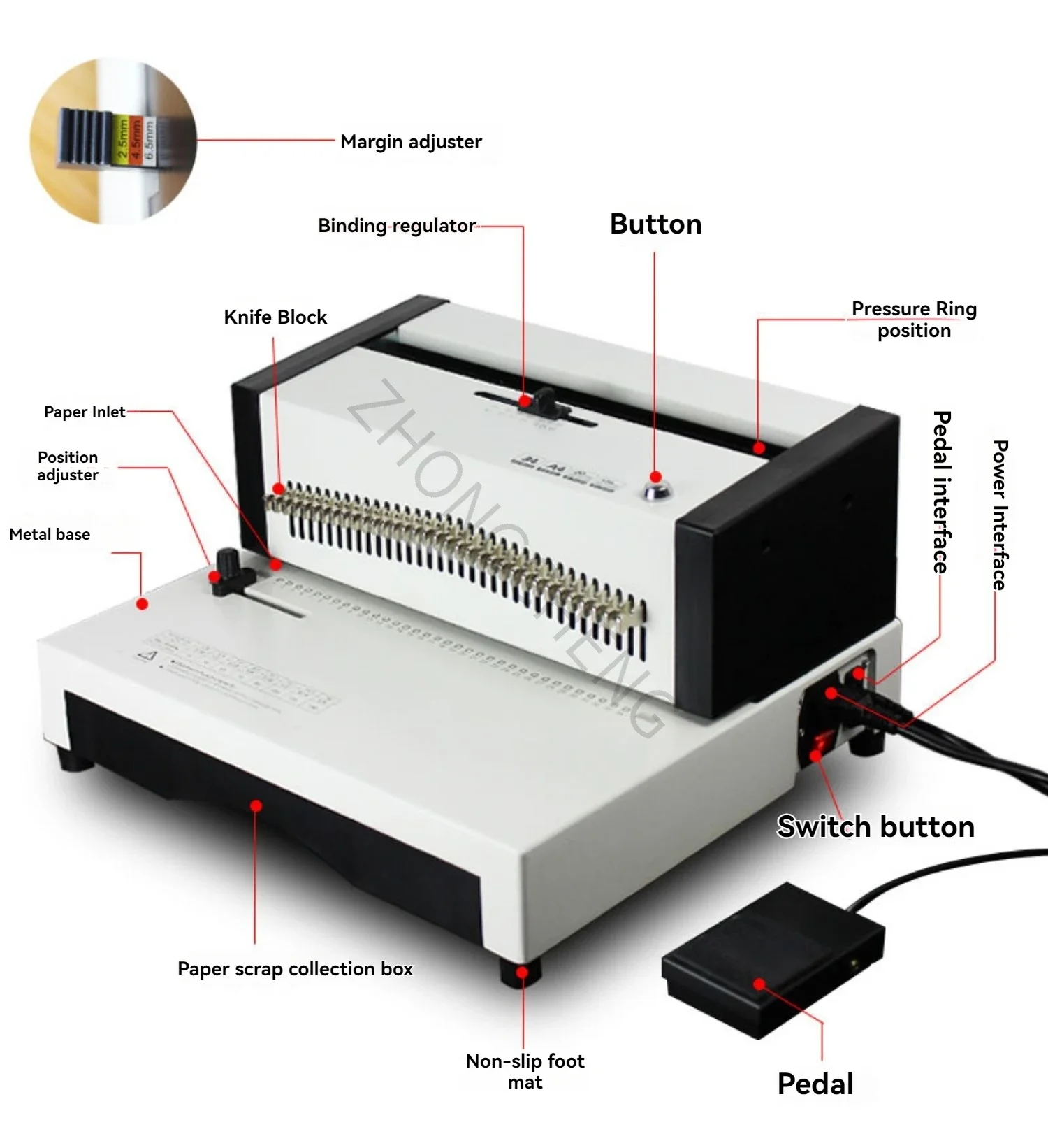 34mm Square Hole Punching Machine WE25A Electric Double Coil Binding Machine Punching Stamping Iron Ring Binding Machine