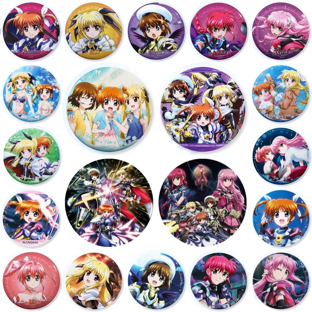 58mm Anime Magical Girl Lyrical Nanoha Takamachi Hayate Yagami Cosplay COSTUME Badge Pin SPTE Tinplate Brooch Prop Gilf