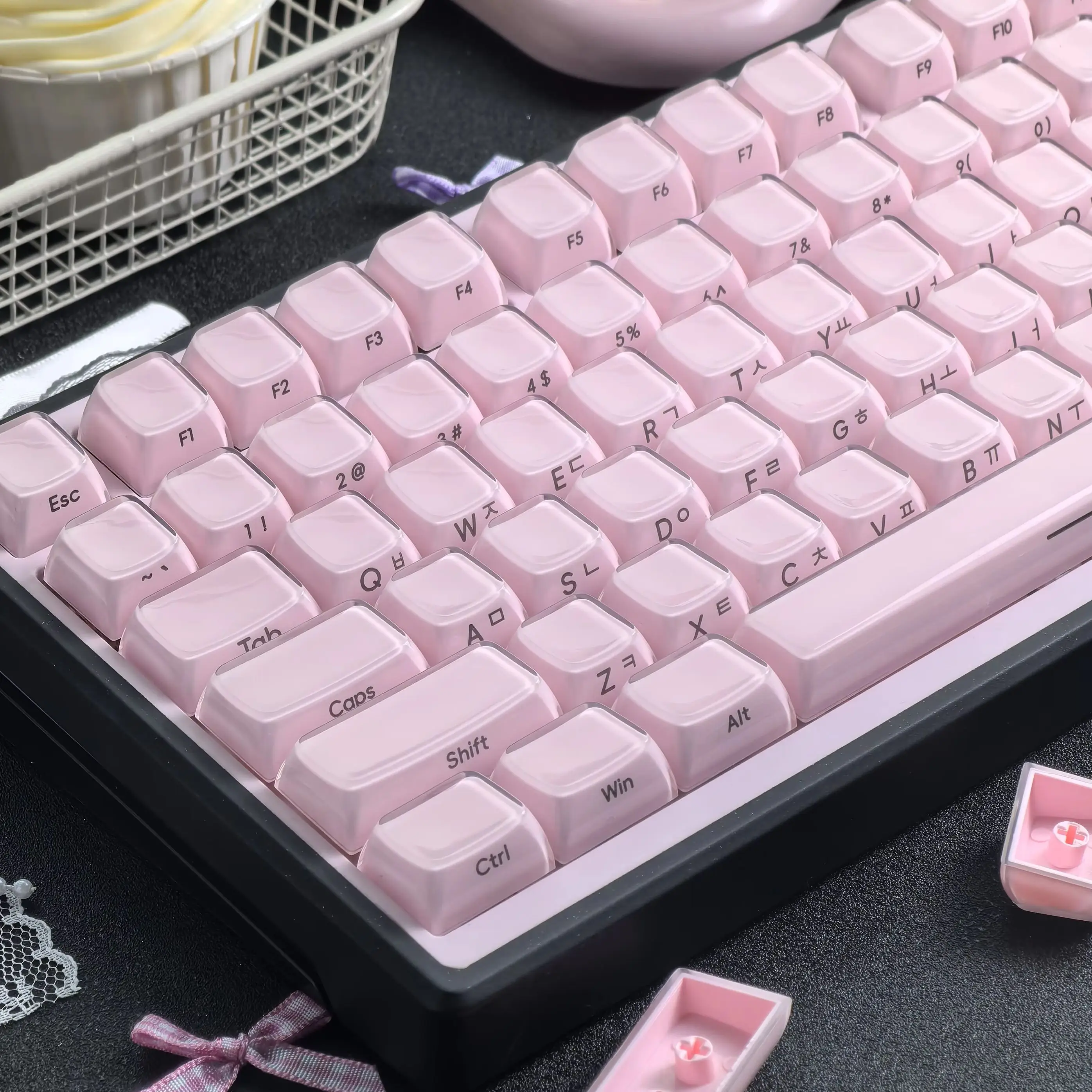 

MAIMOOO Pink Crystal Keycaps Jelly Jello Texture Korean Russian Blue White Side-Printed 132 Keys OEM PC Aula Keyboard Keycaps