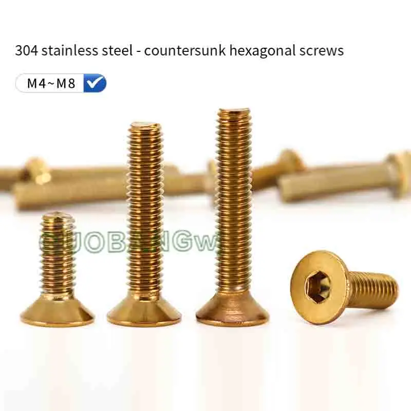 Gold Plated Titanium Steel Flat Head Hex Socket Screws for Electric Motorcycle Steering Wheel Modification Bolt M4 M5 -M8 Sizes