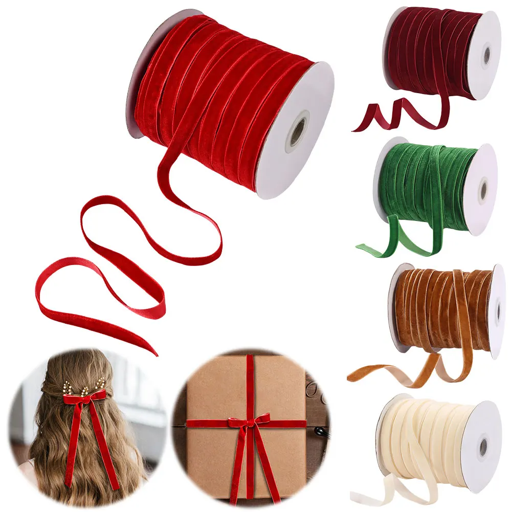 50 Yards Velvet Ribbon Spool Single Face Ribbons Vintage Velvet Ribbon Velvet Christmas Ribbon for Gift Bow Making
