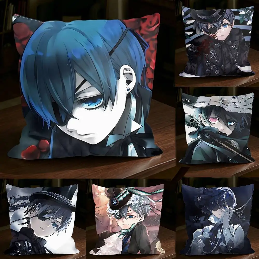 

Black B-Butler Manga C-Ciel Square Sofa Pillow Cover Solid Color Living Room Home Decor Cushion Case
