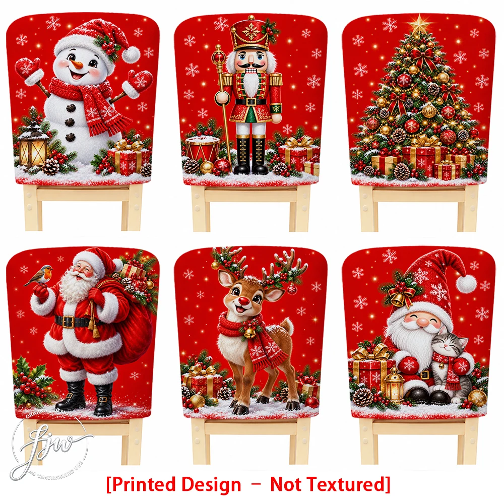 2/4/6pc Christmas Chair Back Covers Festive Xmas Snowman Santa Nutcracker Printed Dining Chair Slipcovers for Holiday Home Decor
