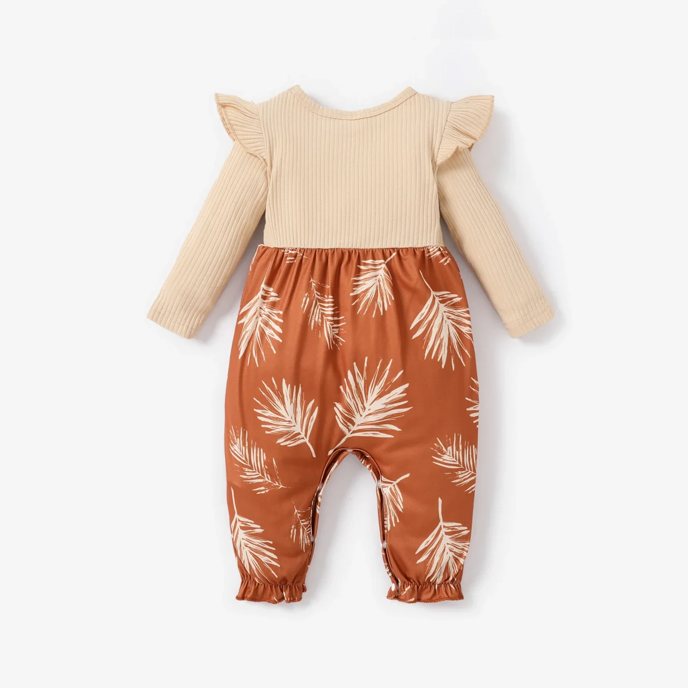 PatPat Baby Girl Bow Front Plant Print Rib-knit Panel 2 In 1 Jumpsuit Soft and Comfortable  Perfect for Outings and Daily Wear