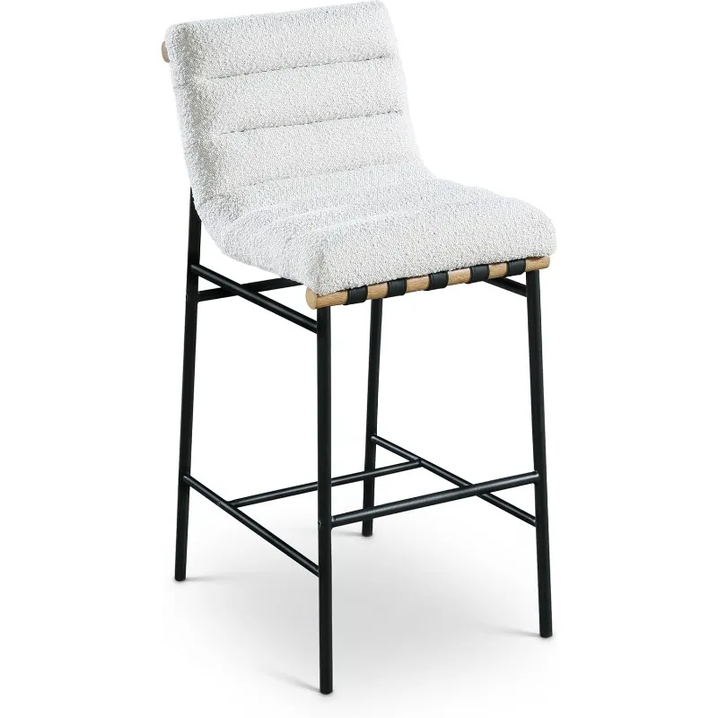 

846Cream-C Burke Collection Modern | Contemporary Bar Stool with Rich Cream Boucle Fabric, Matte Black Metal Frame, White