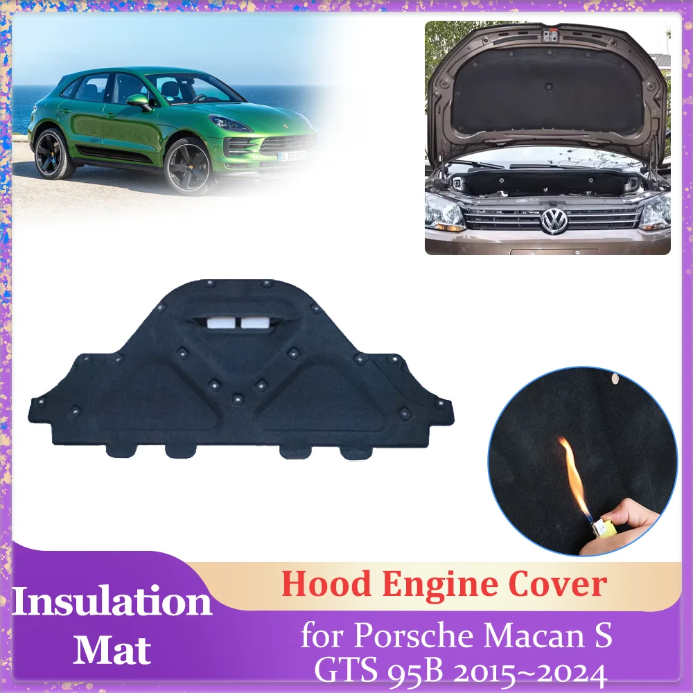 

Изоляционная накладка на капот автомобиля для Porsche Macan S GTS 95B 2015 ~ 2024 2016, подкладка крышки двигателя, хлопковая звукоизоляционная тепловая часть, коврик, аксессуары