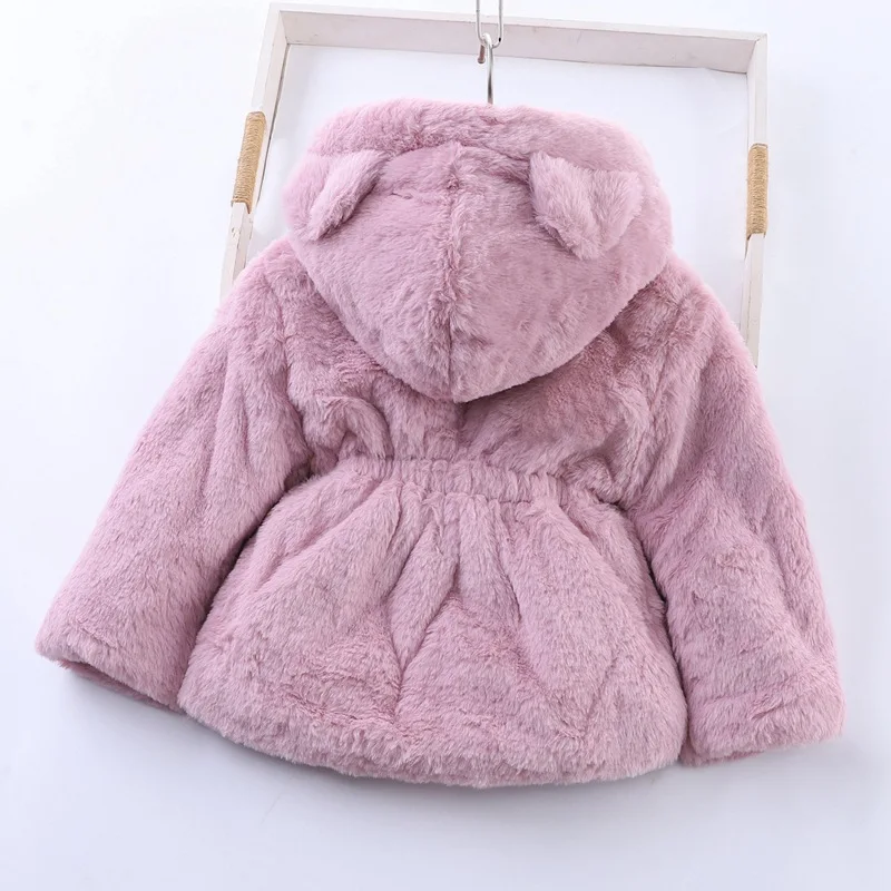 Kid Girl Jacket Winter Ear Hoodies Children Clothes Thicken Warm Baby Outwear Outfit Zipper Cute Toddler Baby Girl Coat A1162