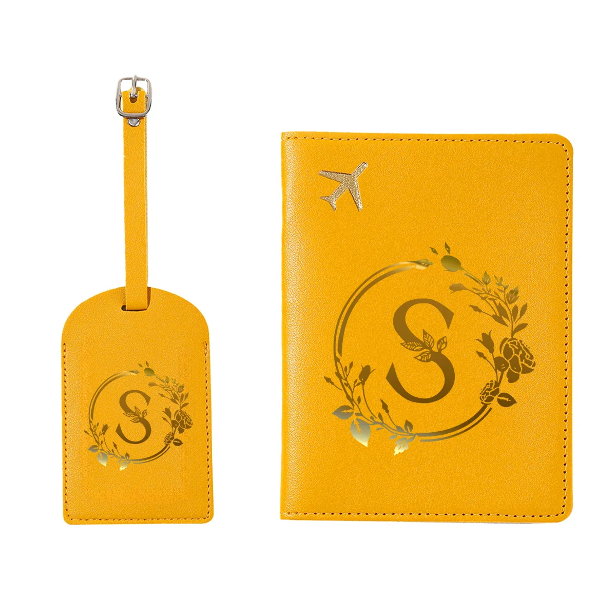 Couverture de Passeport en Cuir Jaune Imprimé de Lettres et Fleurs pour Homme et Femme, Portefeuille de Voyage Imperméable pour Cartes de Crédit