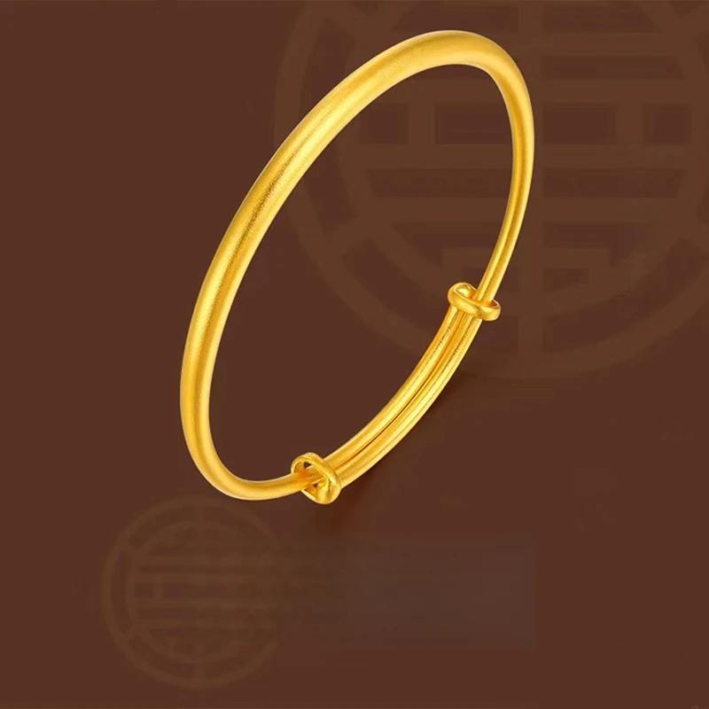 14K Gold Plated Stainless Steel Adjustable Slide Bangle For Women, Matte Ancient‑Craft Plain Push‑Pull Bangle Jewelry Gift