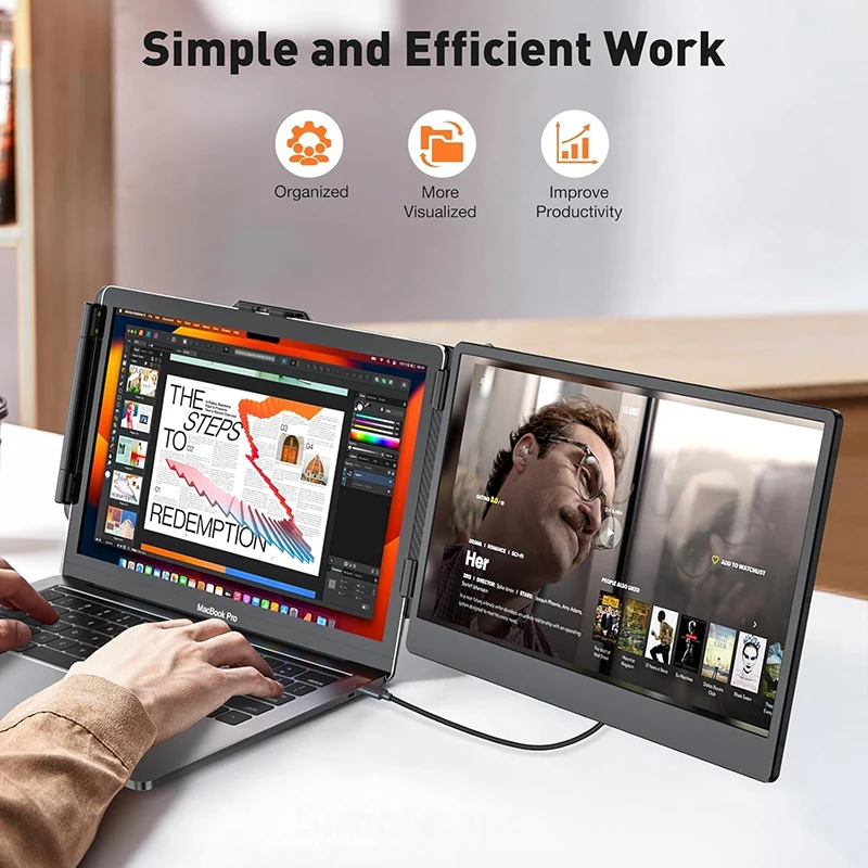S1 14-Inch FHD 1080P Dual LCD Display Portable Laptop with IPS Panel Dual Monitor Gaming Screen Extension for Laptop