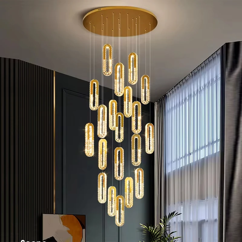 GOLD Home Decor Duplex Modern dining room Staircase Chandelier Living Room LED Interior lighting Crystal chandelier