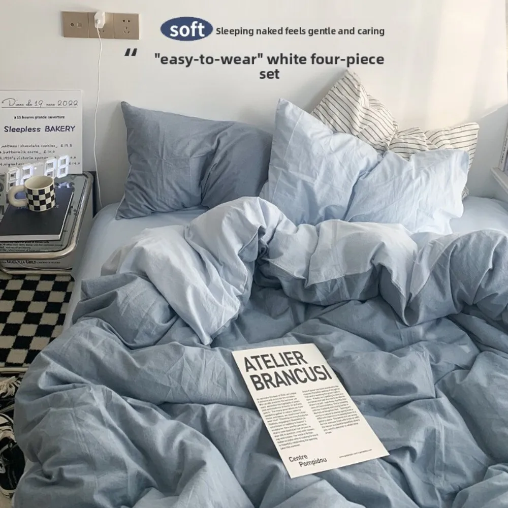 Maternity Bedding Set Made of Pure Washed Cotton Twin Size Includes Fitted Sheet Flat Sheet Cover for Dorm Room Home Use Soft