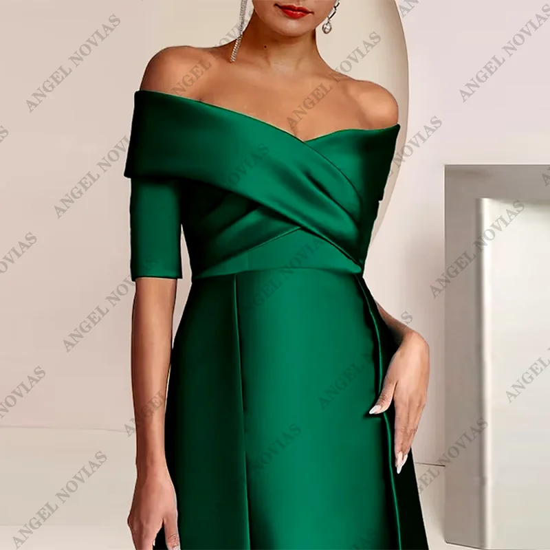 Customized Mother of the Bride Dress Formal Wedding Guest Elegant Party Off Shoulder Floor Length Satin with Ruching 2024