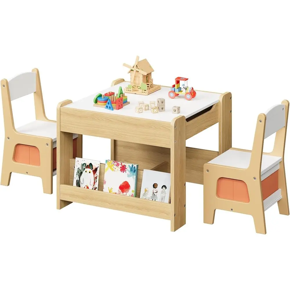 Kids Table and Chair Set, 4 in 1 Children Activity Table with Double-Sided Tabletop, Toddler Table and Chair Set with Storage De