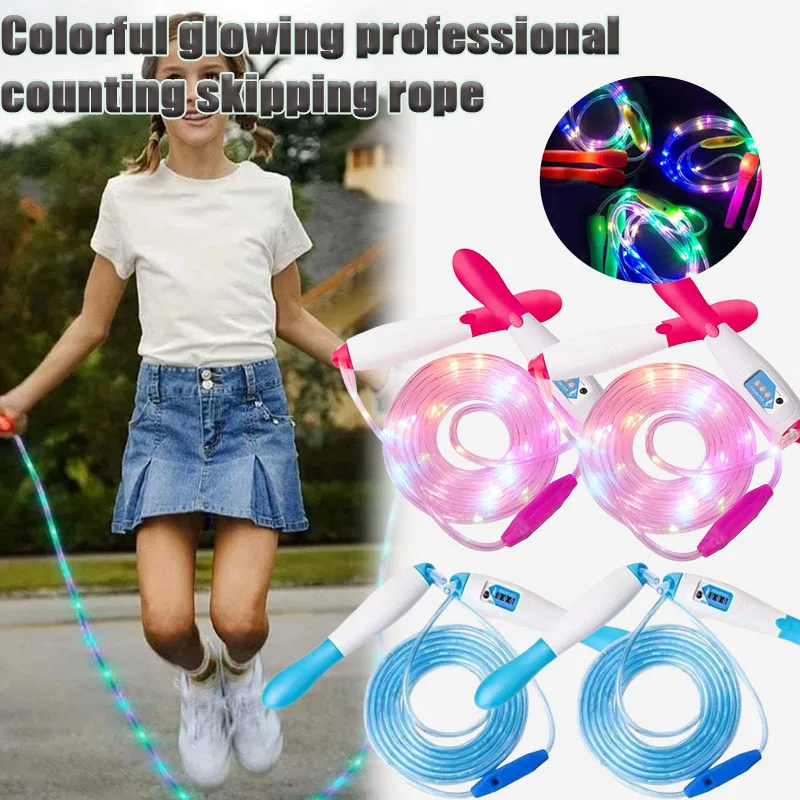Corda de Pular com Luzes de 7 Cores e Contador Ajustável, Profissional, para Crianças, Jardim de Infância e Testes Escolares - 1 Unidade