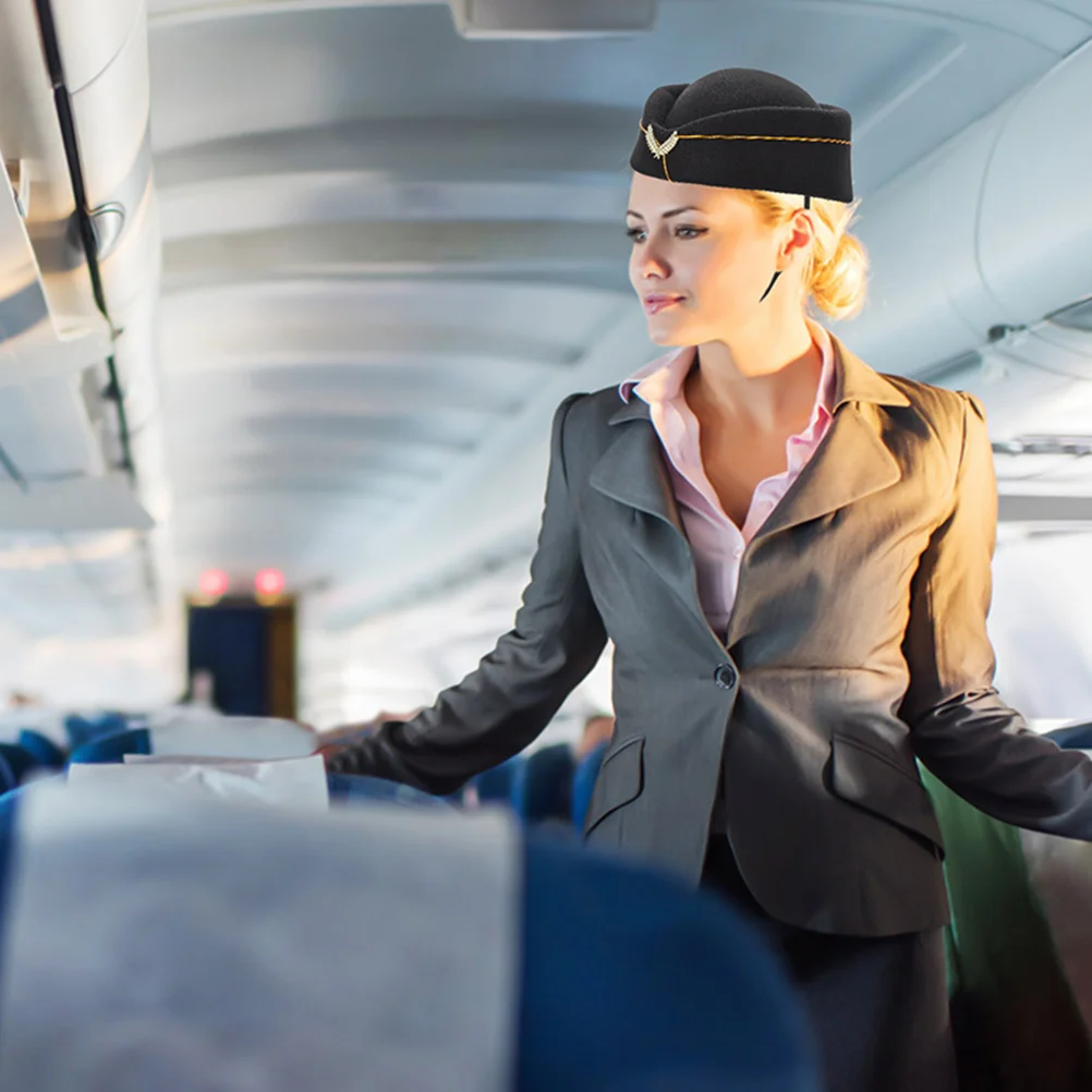 

2Pcs Flight Attendant Hat Stewardess Cap Stylish Bright Color Cosplay Party Performance Supply Stewardess Hat Cap