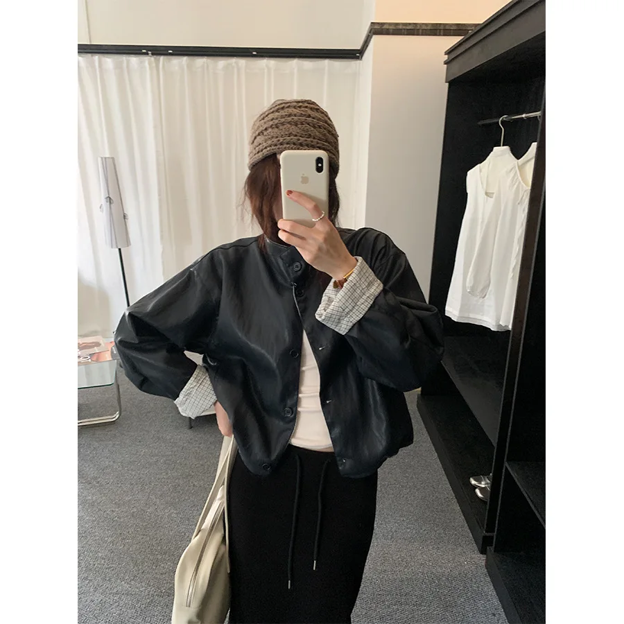 Fashion Trend Cropped Leather Jacket Women High Street Black Punk PU Coat Streetwear Thin Vintage Casual Leather Blazers